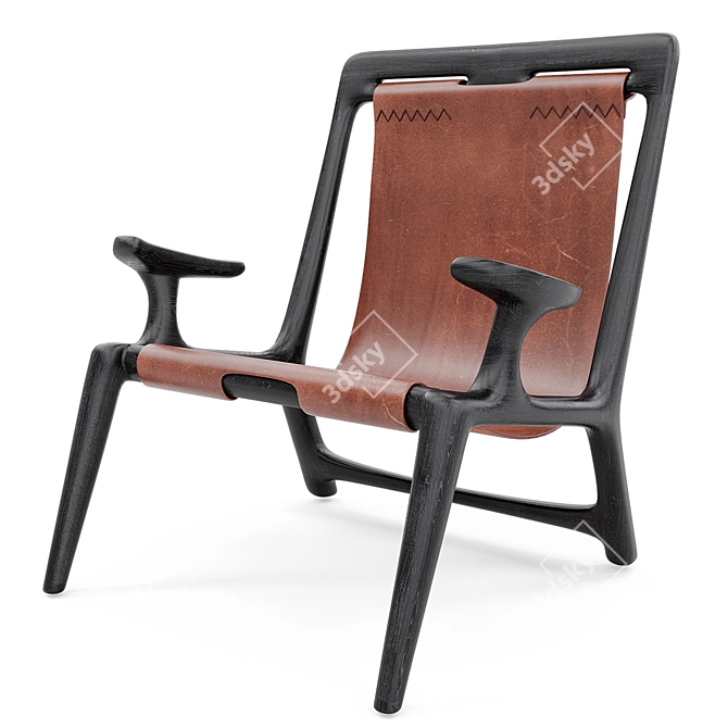 Charcoal Ash Leather Sling Chair 3D model image 1