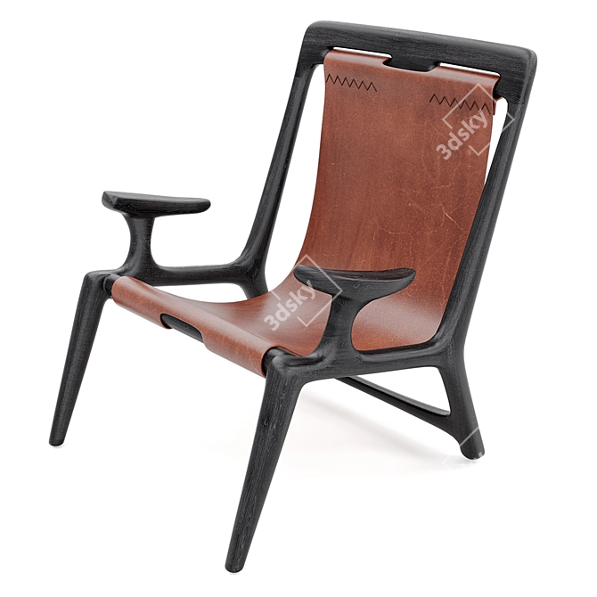 Charcoal Ash Leather Sling Chair 3D model image 3