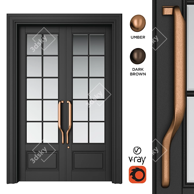 Elmes Archism T2084 Door Set: Classic Style with Anodized Handle & Clear Tinted Glass 3D model image 1