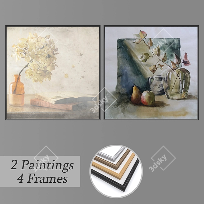 Modern Mix: 2-Piece Wall Paintings 3D model image 1