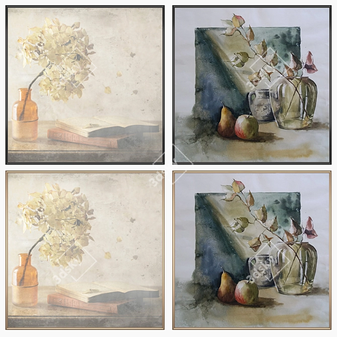 Modern Mix: 2-Piece Wall Paintings 3D model image 2