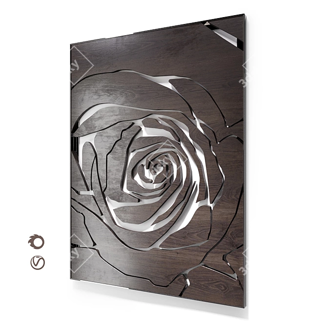 Rose Chrome Decor Panel | Elegant Wall Art 3D model image 5