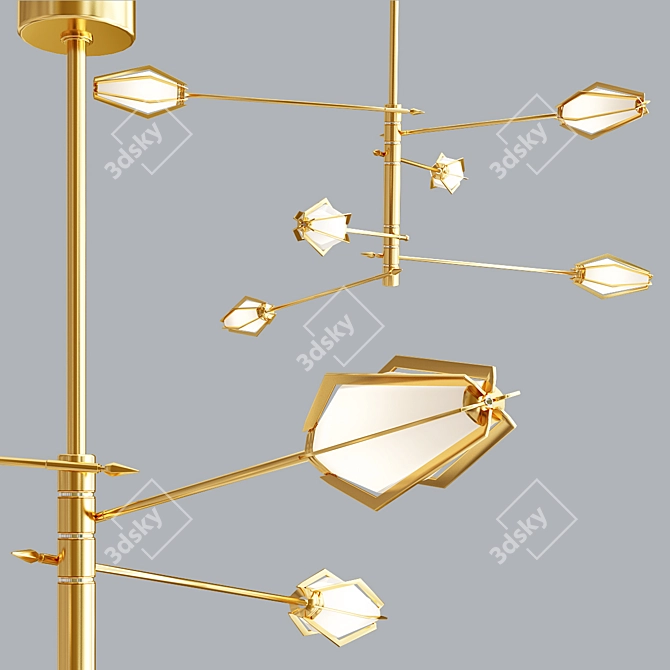 Golden Diamond W Chandelier 3D model image 2