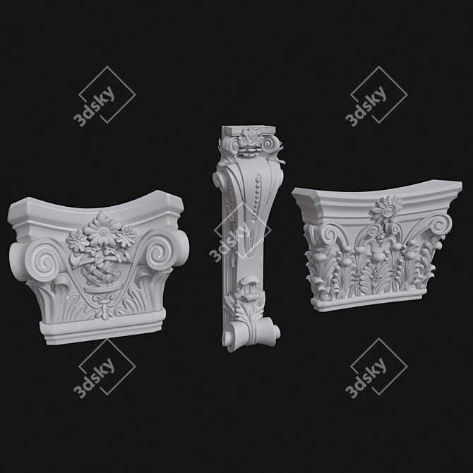 Elegant Plaster Decor - 3 Designs 3D model image 2