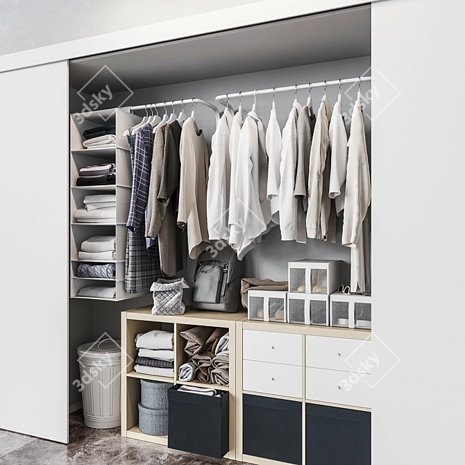 Modular Wardrobe Organizer Set | Ikea Built-in Storage 3D model image 2