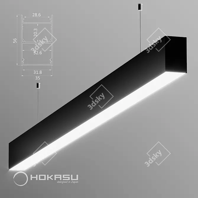 Sleek Black Linear Luminaire 3D model image 1