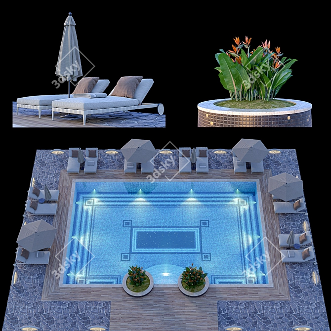 Luxurious Flexform Swimming Pool Set 3D model image 1