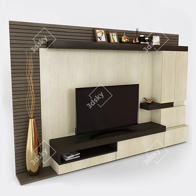 Sleek Wall-Mounted TV Stand 3D model image 2