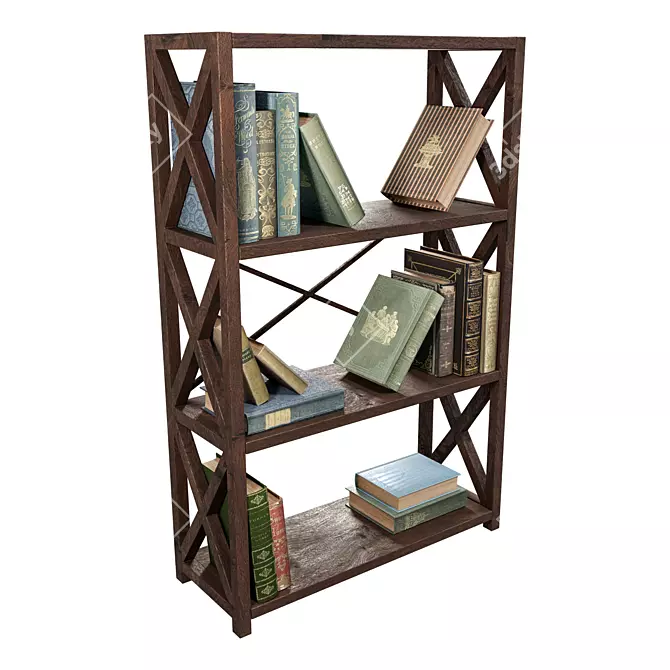 15 Unique Books & Wooden Country Rack 3D model image 2