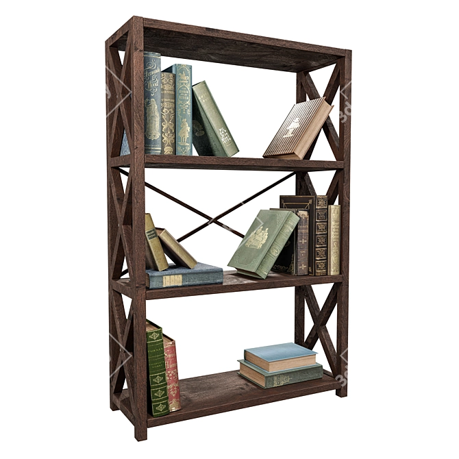 15 Unique Books & Wooden Country Rack 3D model image 3