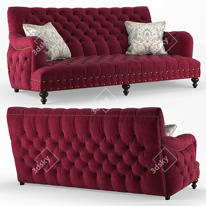 Elegant Tufted Sara Sofa - Handcrafted with Maple Frame 3D model image 1