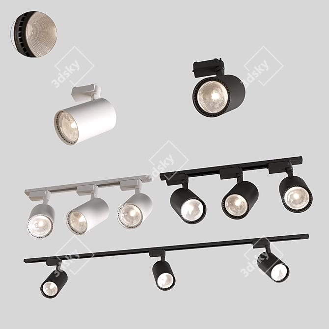 Sleek LED Track Light - Black/White | 220-260V 3D model image 3