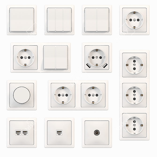 White Switch and Socket Set 3D model image 1