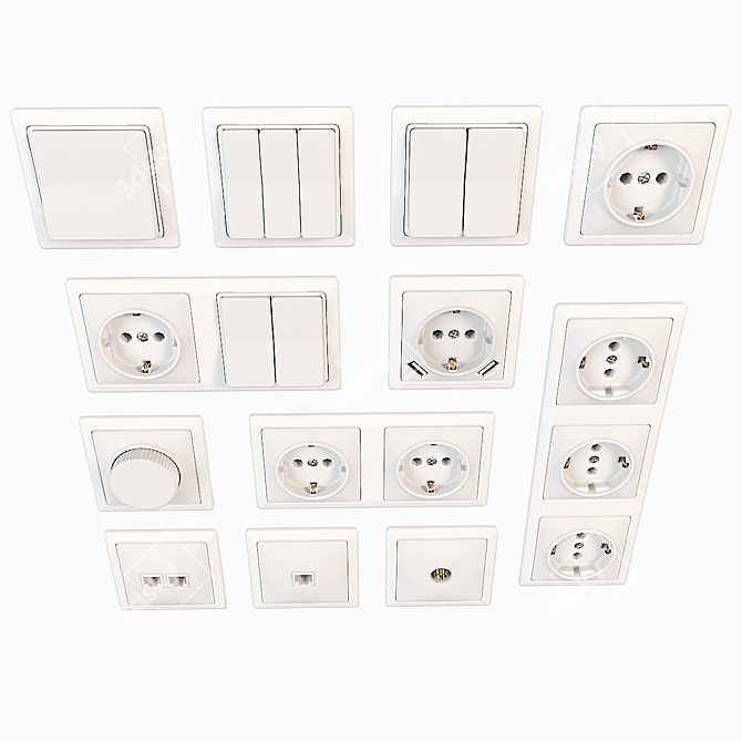 White Switch and Socket Set 3D model image 6