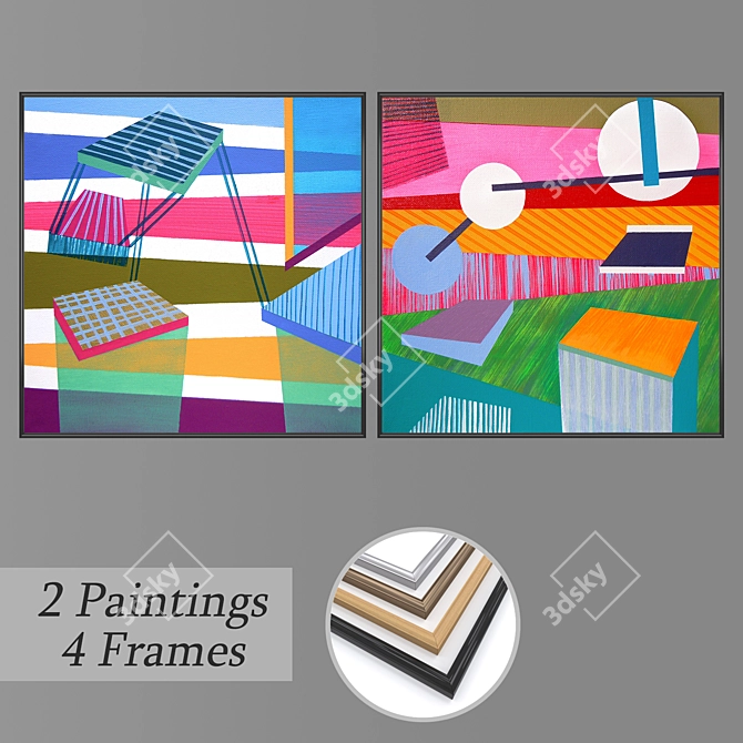 Artful Expression: Set of 2 Wall Paintings 3D model image 1