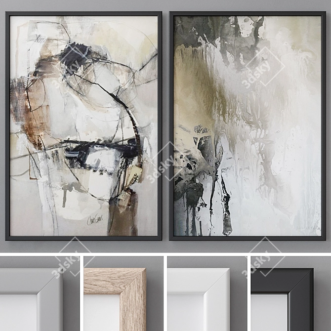 Modern Abstract Paintings Set 3D model image 1