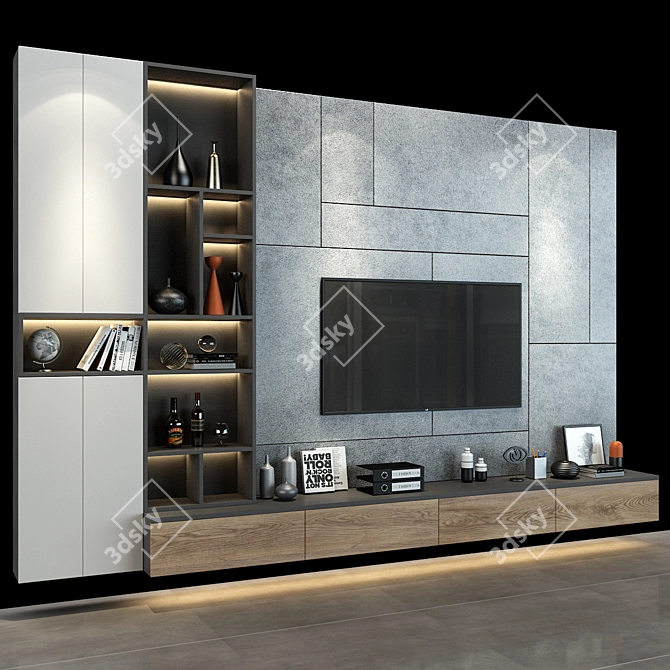 Modern White Cabinet with Glass Doors 3D model image 2