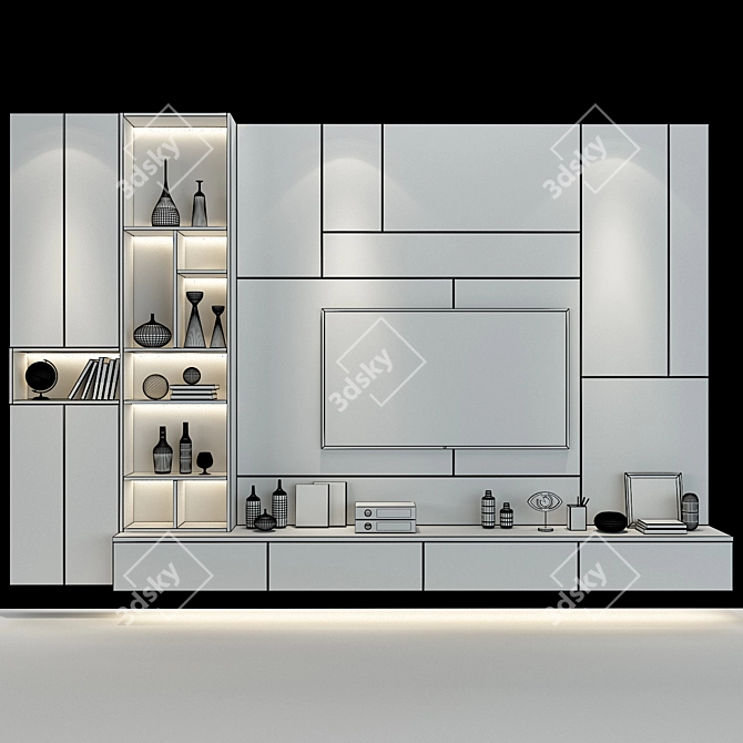Modern White Cabinet with Glass Doors 3D model image 3