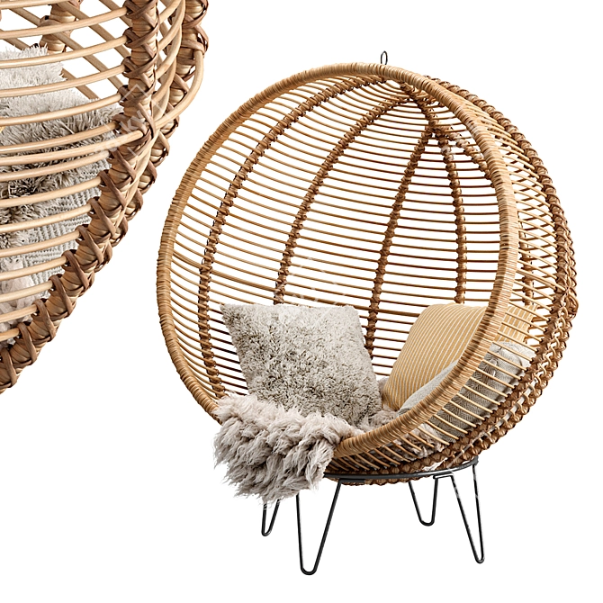 Cozy Rattan Cocoon Lounge Chair 3D model image 1