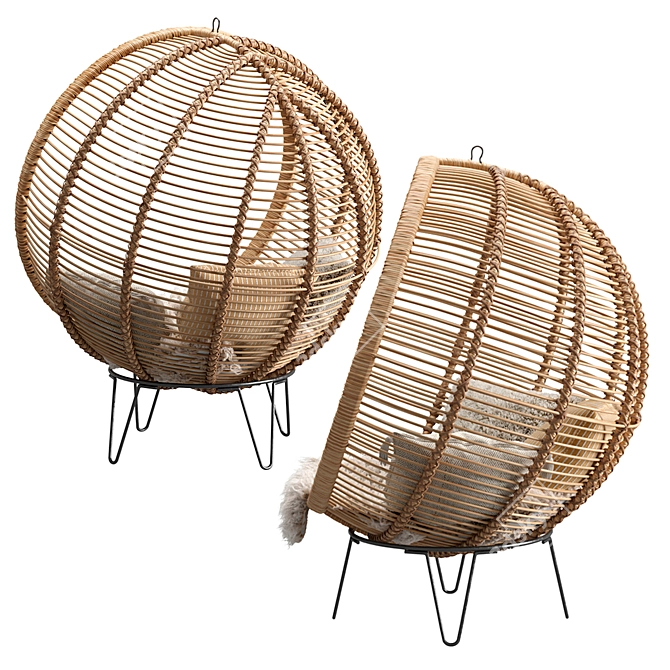 Cozy Rattan Cocoon Lounge Chair 3D model image 3