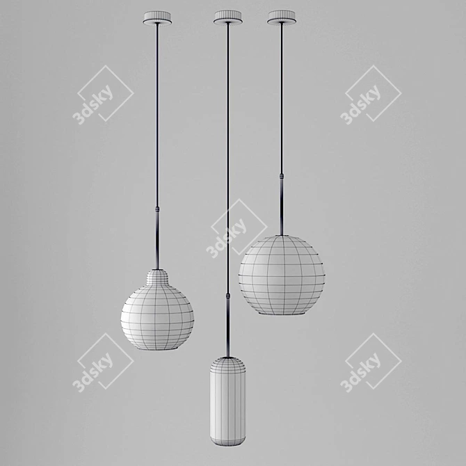 Industrial Glass Pendant Lights Set 3D model image 5