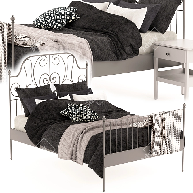 Elegant Leirvik Bed & Nightstands 3D model image 1