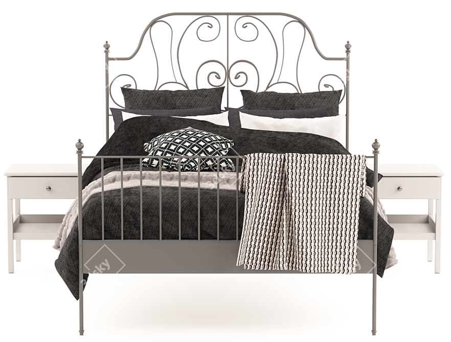 Elegant Leirvik Bed & Nightstands 3D model image 2