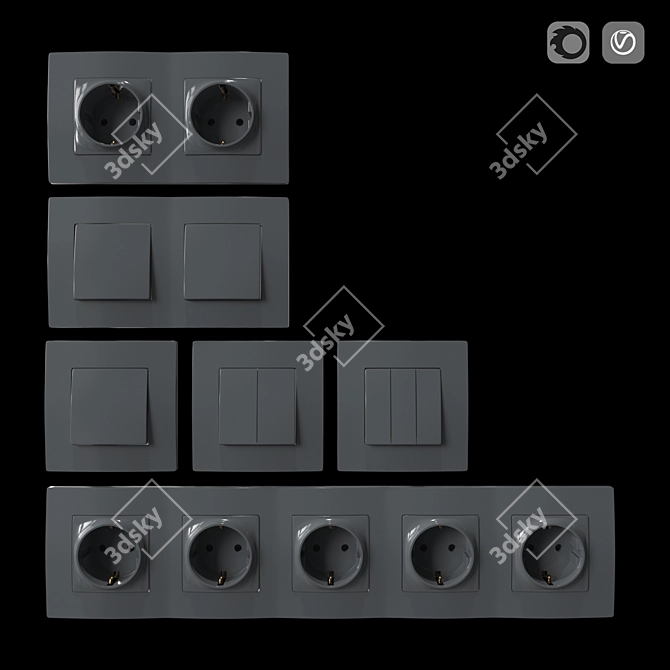 Gray Socket Set & Switches 3D model image 1