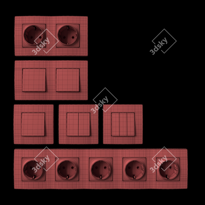 Gray Socket Set & Switches 3D model image 3