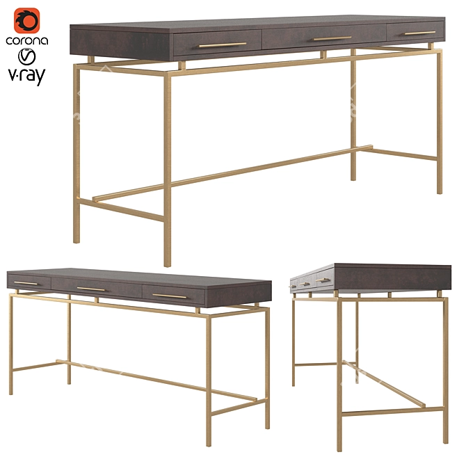 Modern Acacia Brass Desk 3D model image 1