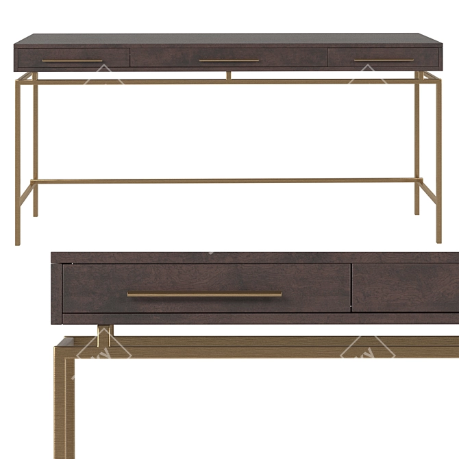 Modern Acacia Brass Desk 3D model image 2