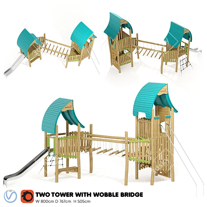 Kompan Two Tower Adventure Playset 3D model image 1