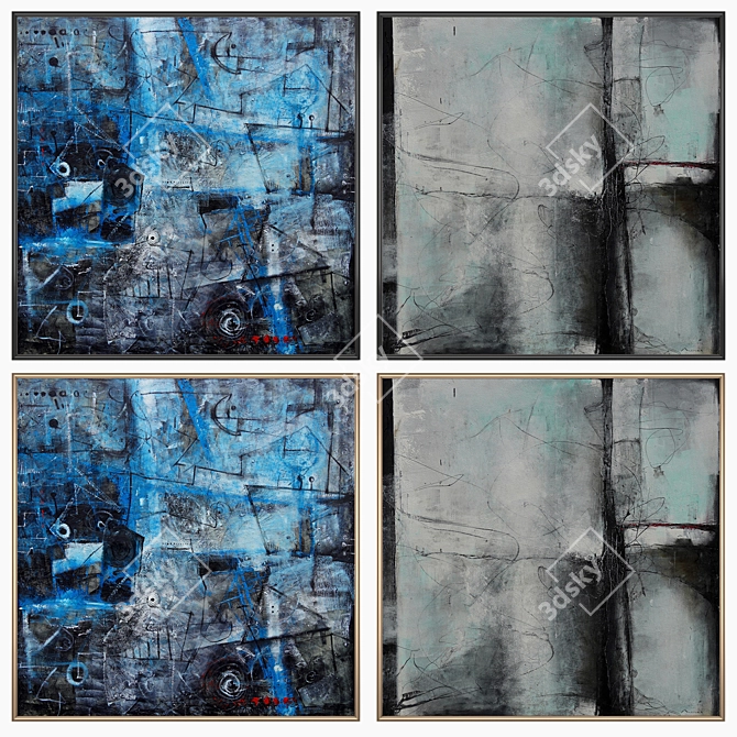 Abstract Set: 2 Paintings, 4 Frame Options 3D model image 2