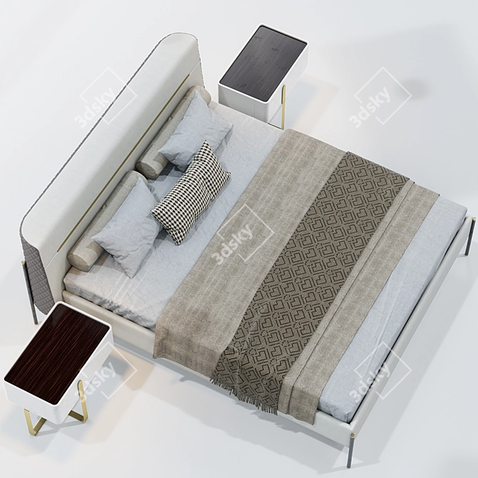 Elegant MayFair Bed & Eden L Bedside Table 3D model image 2