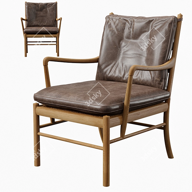 Vintage Danish Colonial Armchairs by Ole Wanscher 3D model image 2