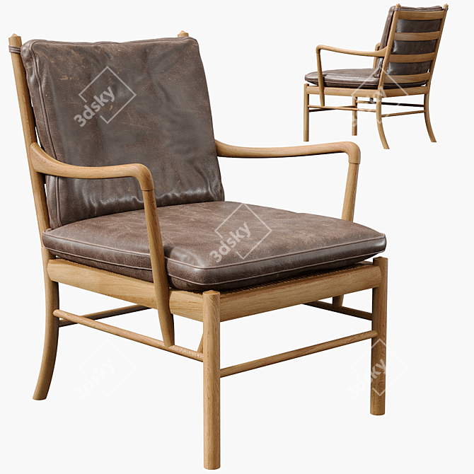 Vintage Danish Colonial Armchairs by Ole Wanscher 3D model image 4