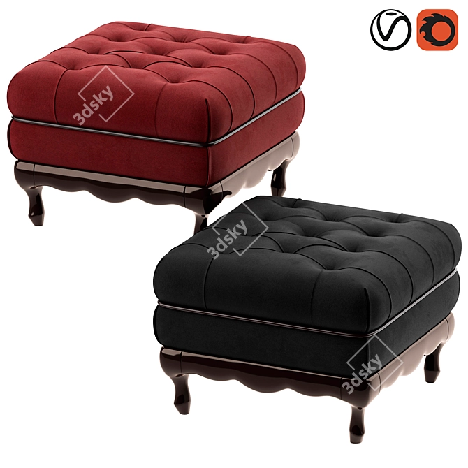 Bruno Zampa Fly Capitonne Pouf: Red and Black 3D Model with Vray and Corona Materials 3D model image 1