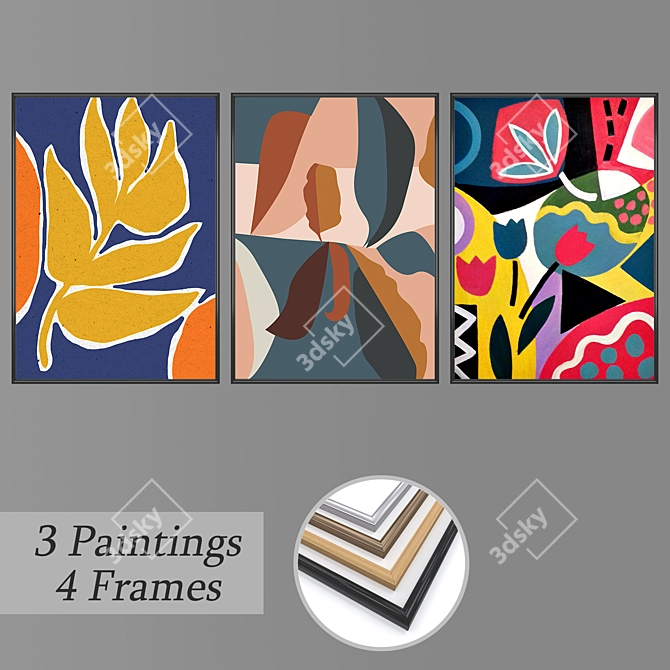 3-Piece Wall Painting Set with 4 Frame Options 3D model image 1