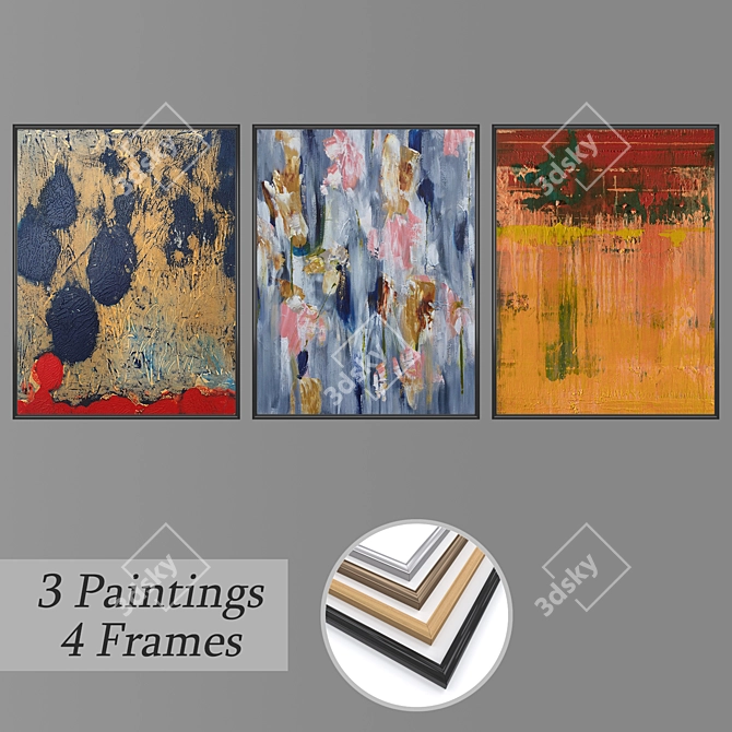 Artistic Wall Paintings Set 3D model image 1