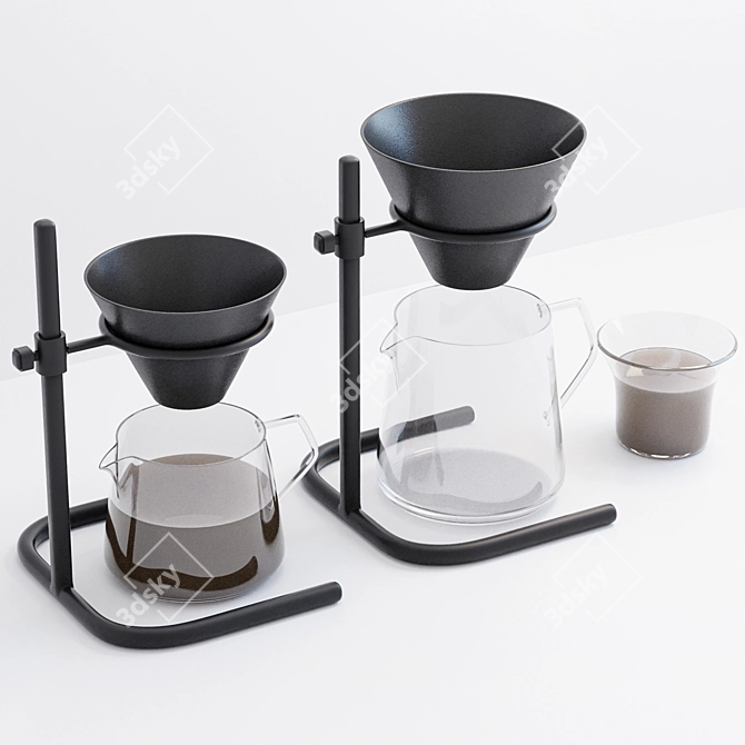 Modern Coffee Brewer Set & Glass 3D model image 1