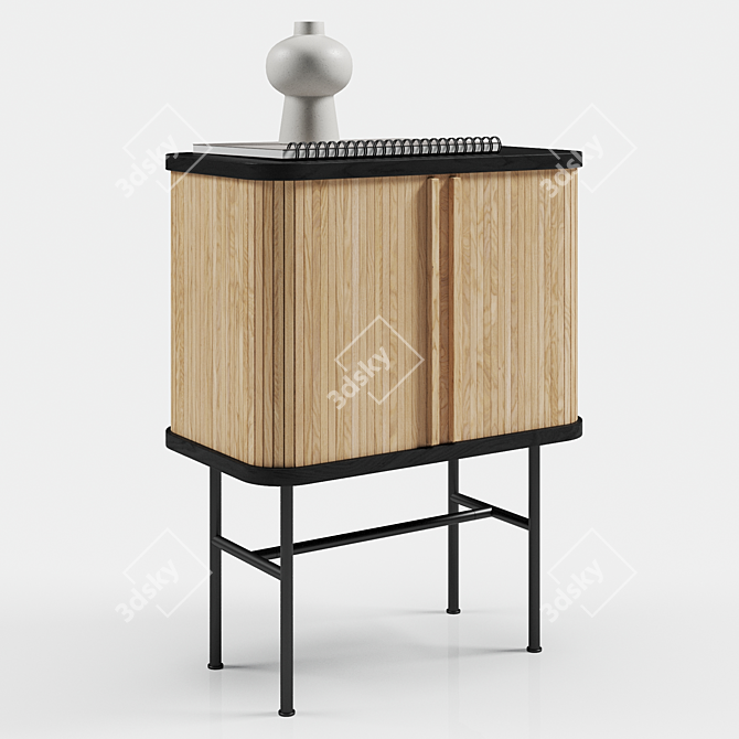 Elegant Ash Veneer Bedside Table with Pine Louvre Doors 3D model image 1