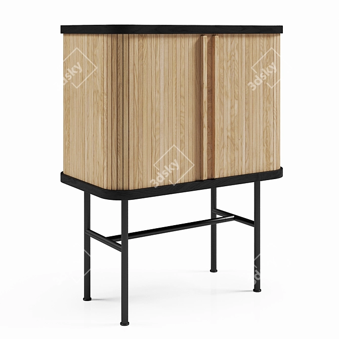 Elegant Ash Veneer Bedside Table with Pine Louvre Doors 3D model image 4