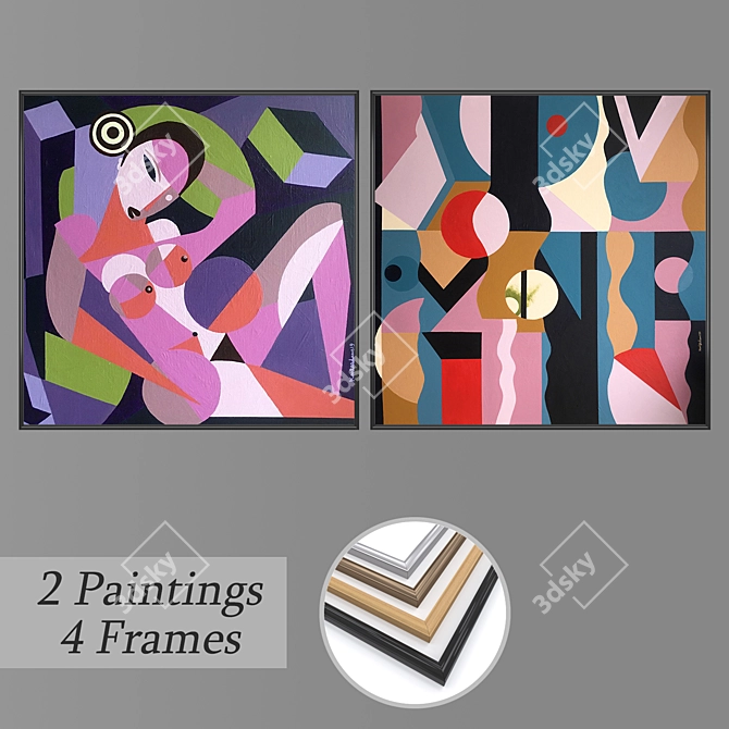 Modern Art Set with 2 Paintings 3D model image 1