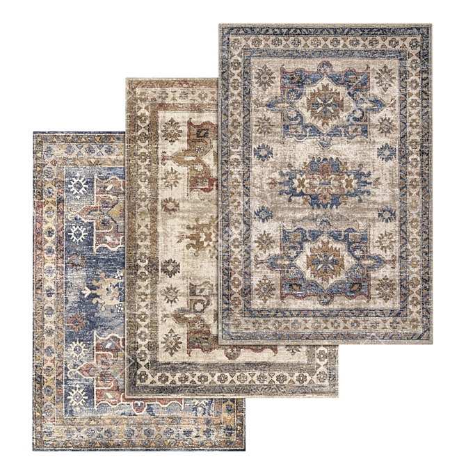 Luxury Set of 3 Carpets | High-Quality Textures 3D model image 1