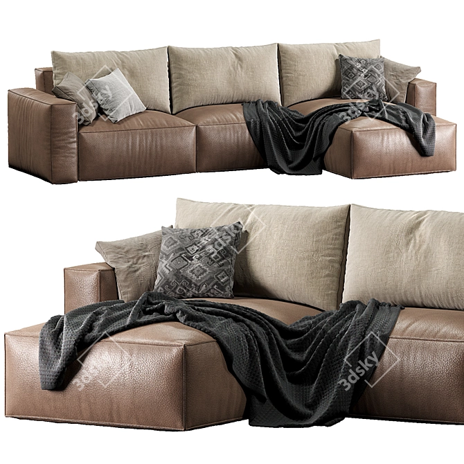 Luxury Leather Elise Stretch Sofa 3D model image 1