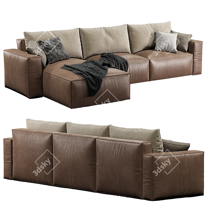 Luxury Leather Elise Stretch Sofa 3D model image 2