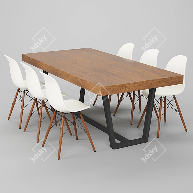 Modern Dining Table Set with Chairs 3D model image 1