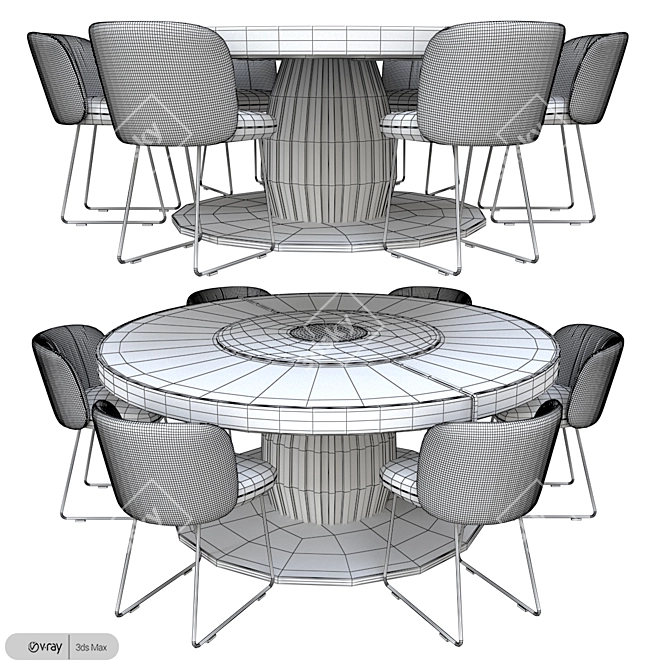 Modern Dining Circle Table Set 3D model image 3