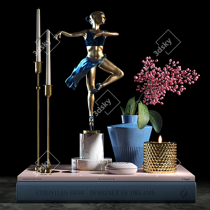 Ceramic Decor Set: Sculptures, Vase, Pot & Scented Candle 3D model image 3