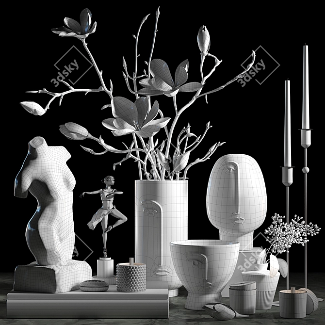 Ceramic Decor Set: Sculptures, Vase, Pot & Scented Candle 3D model image 5